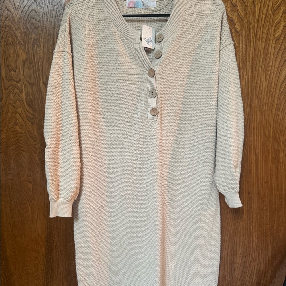 Free People Cream Long Sleeve Button Dress